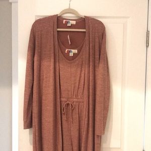 Free People Beach BiCoastal Jumpsuit Cardigan Travel Set Size XS in Wine.
